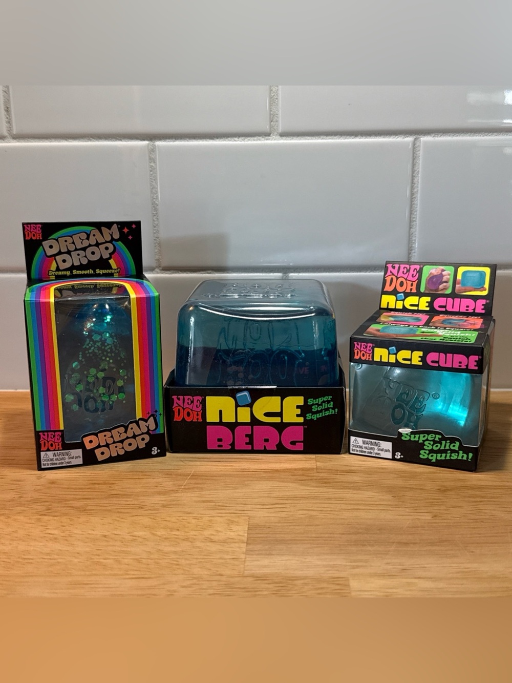 Authentic Schylling NeeDoh 🔥 Nice Burg Nice Cube & Dream Drop Baby Blue Blundle